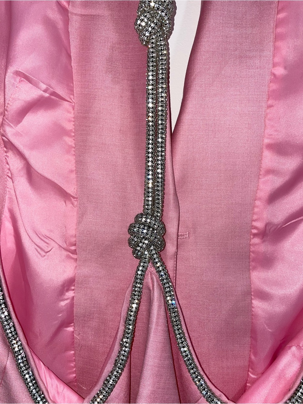 Pink Satin / open back Blazer with Rhinestone Rope Detail - Picture 2 of 3